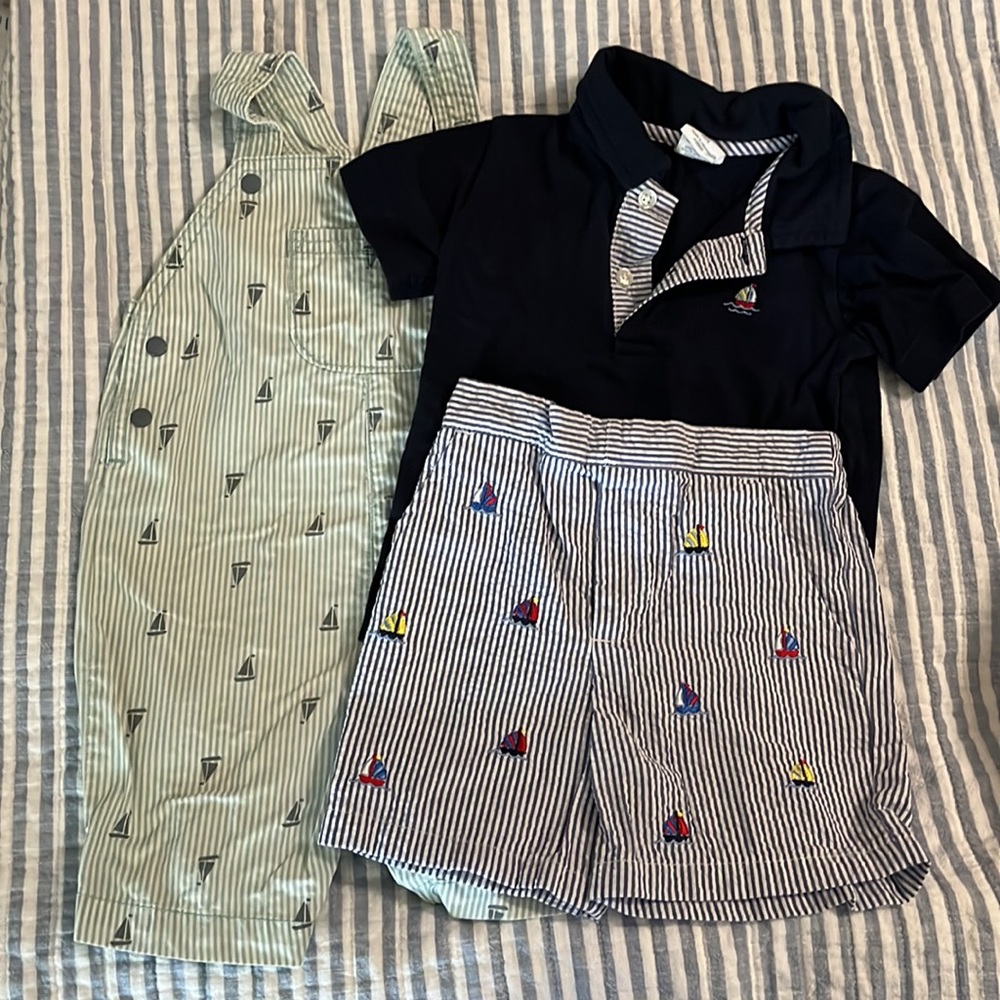 Nautical overalls and shorts, size 18 months